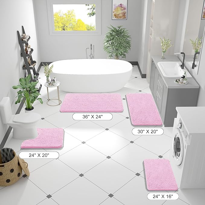 OLANLY Toilet Rugs U-Shaped 24x20, Extra Soft Absorbent Chenille Contour Bathroom Rugs for Toilet, Dry Quickly, Machine Washable, Non-Slip Bath Mat, Pink