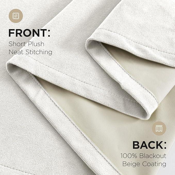 Joydeco White 100% Blackout Curtains 72 Inch 2 Panels, Luxury Thermal White Velvet Curtains for Bedroom Living Room, Soundproof Blackout Window Drapes, Grommet Top (52W x 72L)