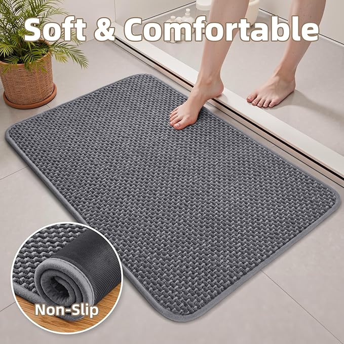 PADOOR-Bath Mat-Super Absorbent Chenille Bathroom Mats-Rubber Backed Bath Mats for Bathroom Non Slip, Easy Clean Bathroom Rugs Front of Bathtub,Shower Room,Sink-24×36, Grey&Darkgrey