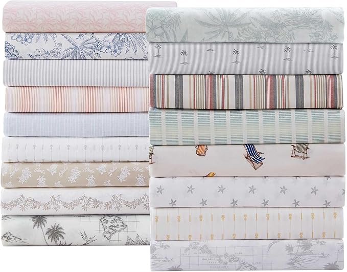 Tommy Bahama - Queen Sheets, Organic Cotton Coastal Bedding Set, Softens with Each Wash, 200 Thread Count (Lovely Palms Pink, Queen)
