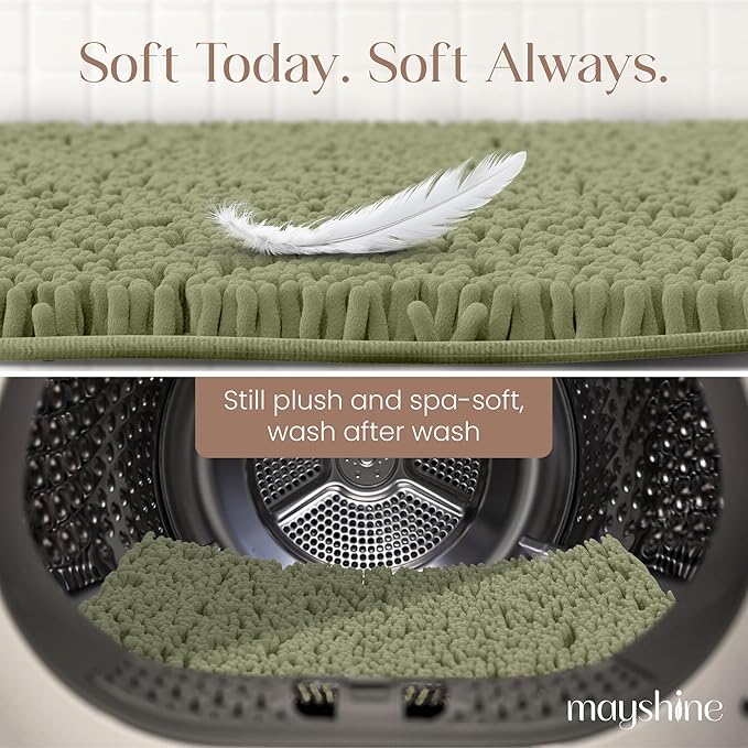 MAYSHINE Plush Shaggy Chenille Bath Mat | Extra Soft, Super Absorbent, Non-Slip Bathroom Rug | Fluffy Microfiber, Area Rug Sets for Bathroom Floor, Kitchen, Living Room | 39"x24" | Sage Green