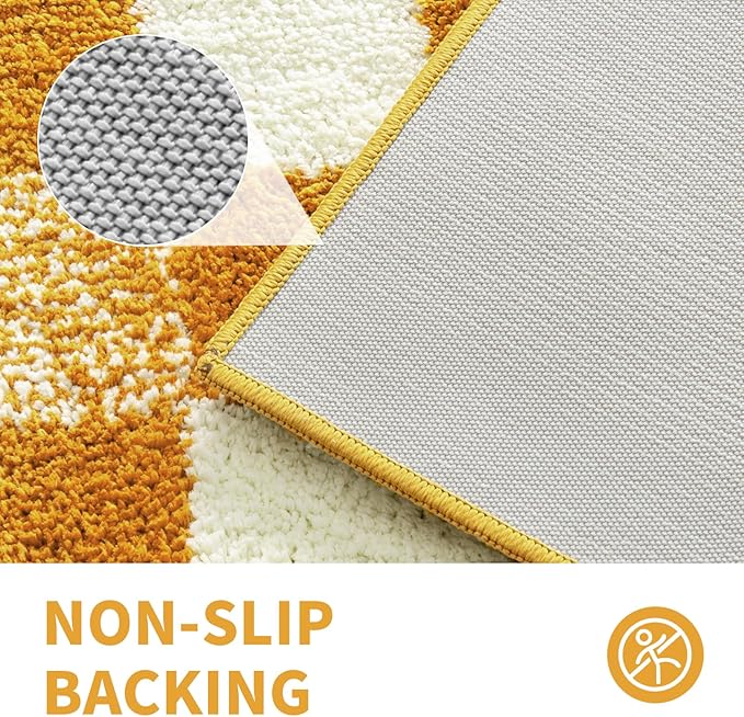 CozeCube Bath mats for Bathroom Non Slip, Fluffy Absorbent Microfiber Bath mat Washable, Aesthetic Bathroom Rugs, Long Harvest Gold Checkered Bath mat, Harvest Gold, 47" x 24"
