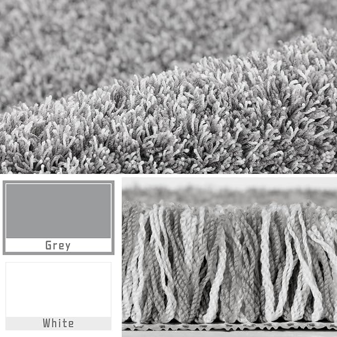 Yimobra Long Bathroom Rug 47"x 24", Super Absorbent Bath Mat, Quick Dry, Luxury Non-Slip Bath Rugs for Tub Side, Double Sink Vanity, Machine Washable, Home Decor Accessories, Light Gray and White