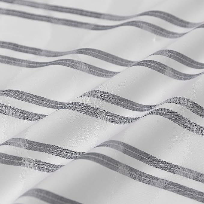 Amazon Basics Geometric Jacquard Fabric Shower Curtain for Bathroom, Lightweight, Waterproof and Washable, 72" W x 80" L, Grey Striped