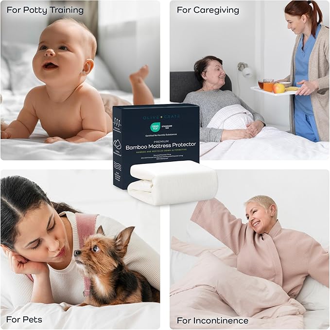Olive + Crate 100% Viscose Bamboo Mattress Protector - Eco-Concious Cooling Bamboo Mattress Cover - Waterproof Hypoallergenic Protection - Breathable King Size Shield Against Dust & Spills