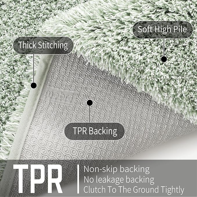 Yimobra Light Green and White Bathroom Rugs Non Slip Washable 36x24, Ultra Soft and Water Absorbent Bath Mats, Plush Fluffy Shower Mat Outside, Luxury Microfiber Thick Matts for Bathroom Floor/Tub