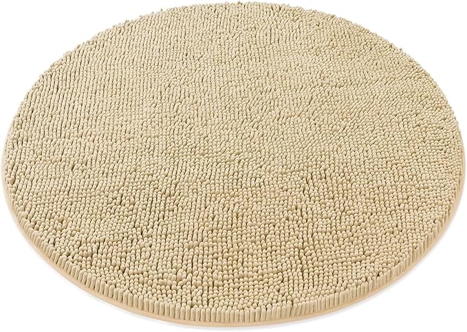MAYSHINE Round Area Rug Set for Bathroom | Soft Plush Chenille Bath Mat, Water Absorbent Non-Slip Bathroom Rug | Washable Shag Carpet for Shower, Bedroom, or Home Décor | 36"x36" (Round) | Beige