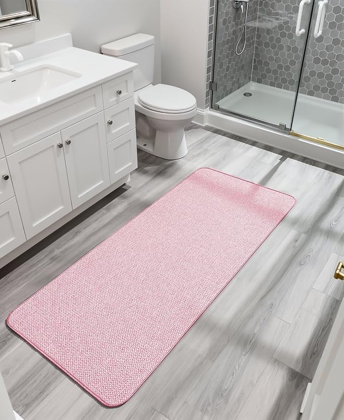 Bath Mat,Ultra Thin Bathroom Runner Rugs,Large Bath Mats for Bathroom,Quick Dry,Non-Slip,Machine Washable,Low Pile,Bath Rug,Shower Outside,Sink,Home Decor Accessories.Pink,1'9"x3'11"(21x47inch)