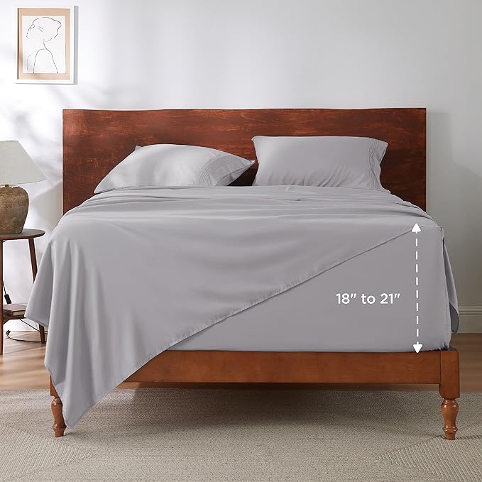 Bedsure Deep Pocket Queen Sheets Set - Fits Mattresses Up to 21 Inches Thick - 4 Piece GentleSoft Bed Sheets, Moisture Wicking, Soft & Cooling Bedsheet & Pillowcases, Easy & Secure Fit, Ivory
