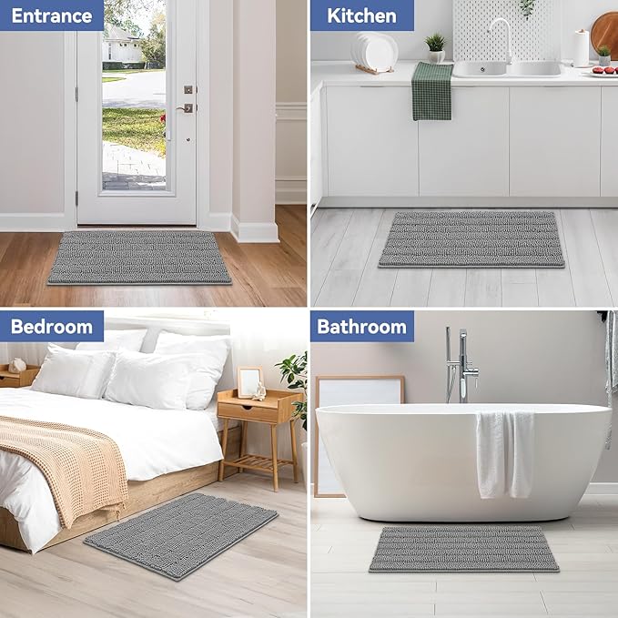 Bcoimo 36"×24" Chenille Bath Mat – Non-Slip with Backing Bath Rug Ultra-Absorbent and Machine Washable Bathroom Mat Quick-Dry Design. Ideal for Bathroom and Tub Areas