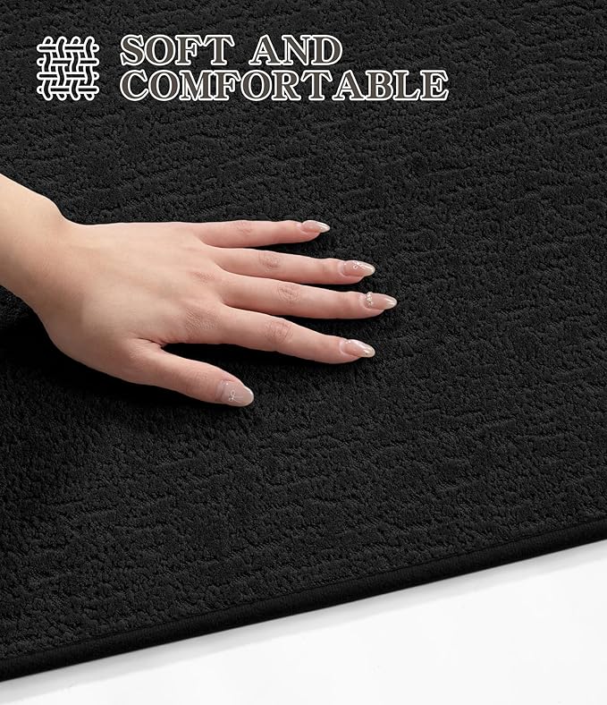 chakme Bathroom Rug Sets 5 Piece, Ultra Thin Bath Mat Quick Dry, Absorbent, Non Slip, Machine Washable, Black