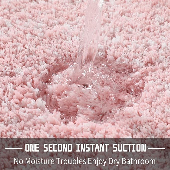 Yimobra Bath Rugs For Bathroom 32x20, Ultra Soft and Water Absorbent Bath Mats, Non Slip Plush Shower Mat Outside, Microfiber Thick Matts for Bathroom Floor/Tub, Machine Washable, Light Pink and White