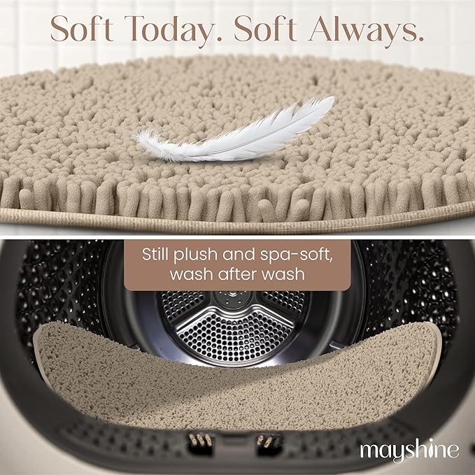 MAYSHINE Round Area Rug Set for Bathroom | Soft Plush Chenille Bath Mat, Water Absorbent Non-Slip Bathroom Rug | Washable Shag Carpet for Shower, Bedroom, or Home Décor | 48"x48" (Round) | Beige