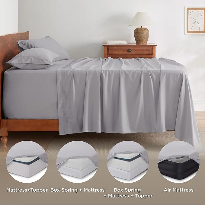 Bedsure Deep Pocket Twin Sheets Set - Fits Mattresses Up to 21 Inches Thick -3 Piece GentleSoft Bed Sheets, Moisture Wicking, Soft & Cooling Bedsheet & Pillowcases, Easy & Secure Fit, Ivory