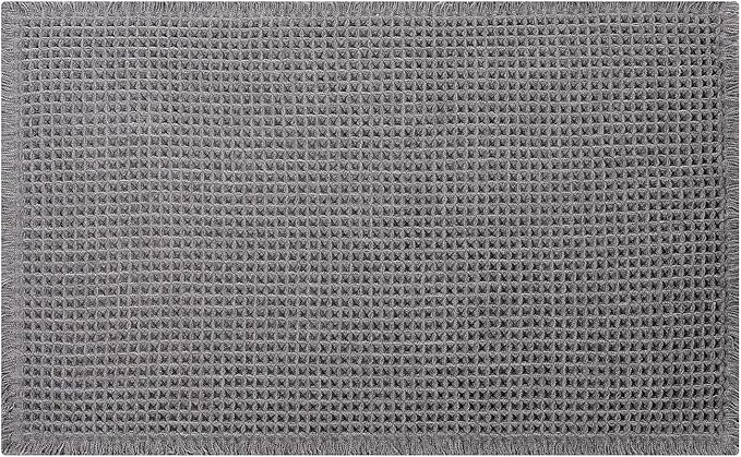 Waffle Runner Bath Mat - Long Boho Bathroom Rugs Non Slip Washable, Super Absorbent & Quick Dry, Soft Bath Mat Farmhouse Bathroom Decor, 24'' x 72'', Dark Grey
