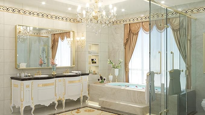 TETOTE 60 x 36 Inch Mirrors for Bathroom, Brushed Brass Gold Vanity Mirror, Large Rectangular Metal Frame Modern Wall Mirror for Living Room Shatterproof (Horizontal/Vertical)