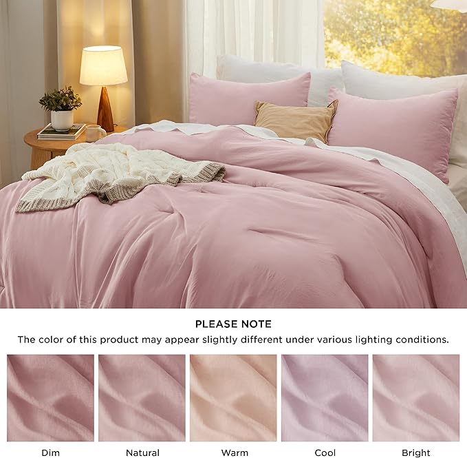Bedsure California King Size Comforter Set, Pink Soft Prewashed Bedding for All Seasons, 3 Pieces GentleSoft™ Down Alternative Bed Set, 1 Lightweight Comforter (104"x96") and 2 Pillowcases (20"x36")