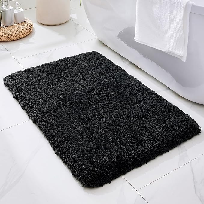 Black Bathroom Rug 24x36 Non Slip Fluffy Bath Mat for Bathroom Floor Washable Plush Luxury Bath Rug for Tub Soft Shaggy Shower Sink Mat