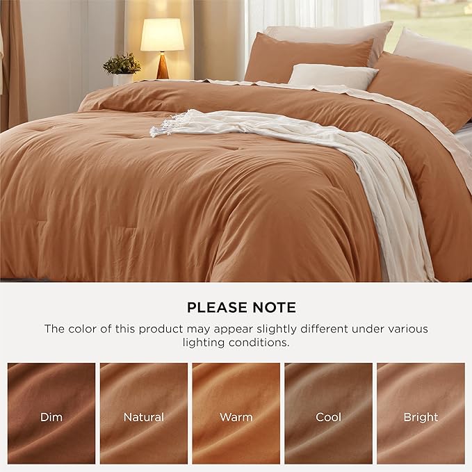 Bedsure Full Size Comforter Set, Pumpkin Soft Prewashed Bedding for All Seasons, 3 Pieces GentleSoft™ Warm Down Alternative Bed Set, 1 Lightweight Comforter (82"x86") and 2 Pillowcases (20"x26")
