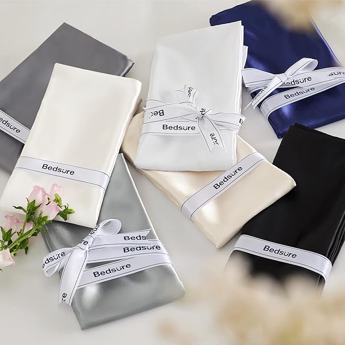Bedsure Satin Pillowcase with Zipper, Similar to Silk Pillow Cases 2 Pack, Satin Pillow Cases Queen, Silky & Soft Bedding Pillow Covers for Hair & Skin, Gifts for Women Men, Sage Green, 20x30 Inches