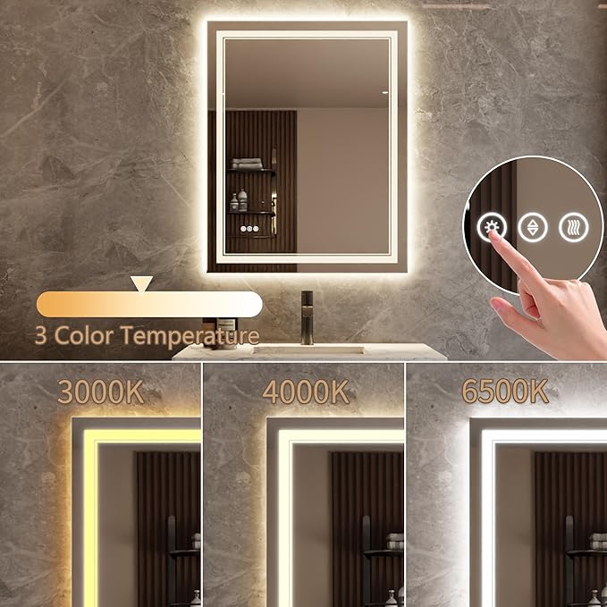 Bathroom Mirror with Lights 32"X84" with Front Light and Backlit, Tempered Glass, Wall Mount Horizontal/Vertical, Stepless Dimmable, 3 Colors, Anti Fog, Bathroom Memory LED Mirror