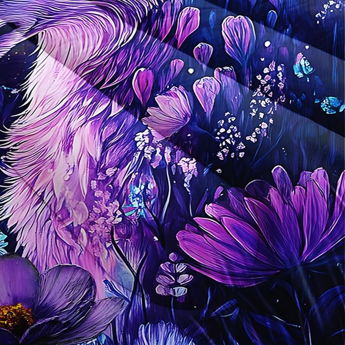 Purple Wolf Bedding Comforter Set Queen Size,Dreamcatcher Flower Quilt Bedding Set Queen,with 1 Comforter with 2 Pillow Case,Wolf Bedroom Decor for Kids Girls Boy