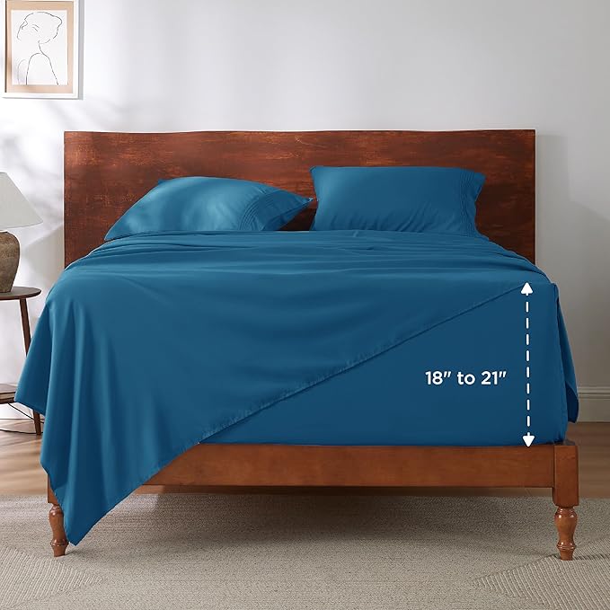 Bedsure Deep Pocket King Sheet Set - Fits Mattresses Up to 21 Inches Thick - 4 Piece GentleSoft Bed Sheets, Moisture Wicking, Soft & Cooling Bedsheet & Pillowcases, Easy & Secure Fit, Teal Blue
