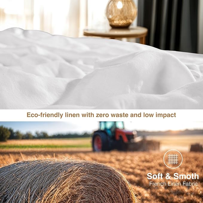 SONORO KATE 100% French Linen Duvet Cover Full Size, Soft Breathable for Hot Sleepers, Moisture Wicking & Durable Cover Set - Zipper Closure & 4 Corner Ties Duvet Covers 3 Piece (White,Full)