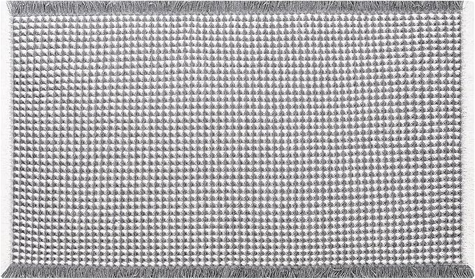 Waffle Bath Mat - Boho Bathroom Rugs Non Slip Washable, Super Absorbent & Quick Dry, Soft Bath Mat Farmhouse Bathroom Decor, 20'' x 48'', Dark Grey and White