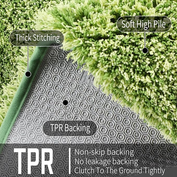 Yimobra Bathroom Rugs Non Slip Washable, Ultra Soft and Water Absorbent Bath Mats, Plush Fluffy Shower Mat Outside, Microfiber Thick Matts for Bathroom Floor/Sink, 24x17, Light Green and Dark Green