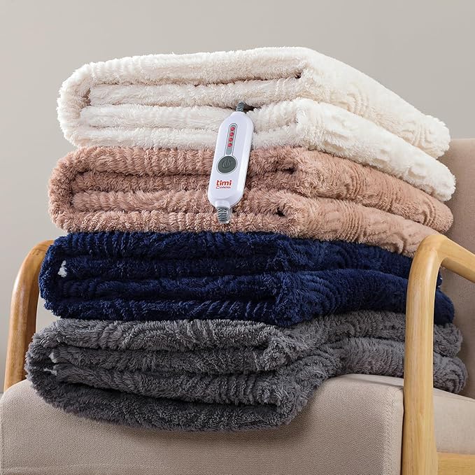 Heated Blanket Twin Size- 62"x84" Cozy Soft Jacquard Heating Blanket with 4 Heat Levels & 4 Hours Auto-Off, Jacquard Fleece, Overheating Protection, Warm Gifts, Grey