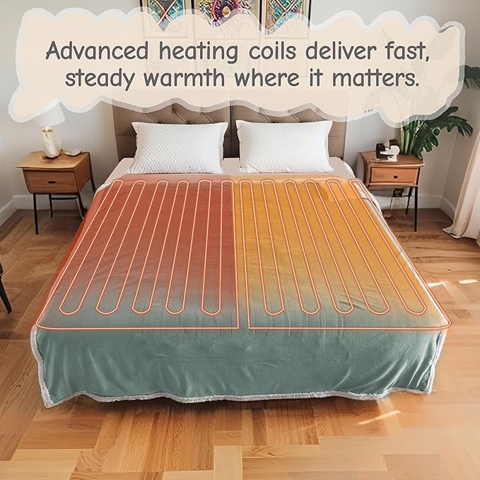 Electric Heated Blanket Throw Size 50"x60", Soft Flannel with Overheat Protection, 6 Adjustable Heat Settings & 3-Hour Auto-Off Timer, Fast Heating for Winter Comfort, Light Green