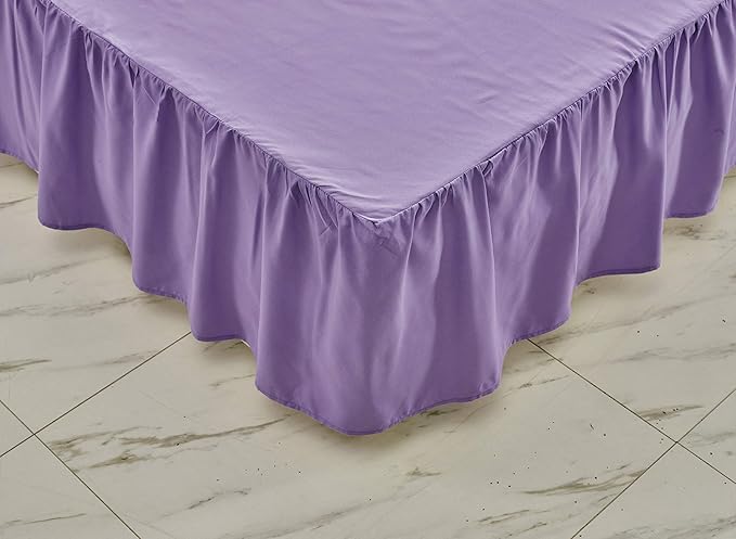 Sheets & Beyond Wrap Around Solid Microfiber Luxury Hotel Quality Fabric Bedroom Gathered Ruffled Bedding Bed Skirt 14 Inch Drop (King, Lavender)