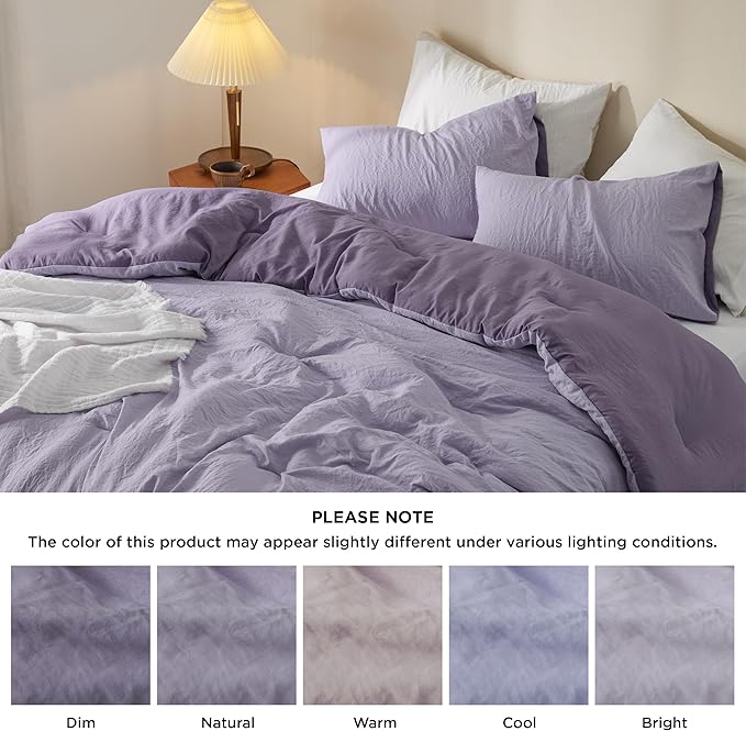 Bedsure King Size Comforter Set, Reversible Purple Soft Prewashed Bedding for All Seasons, 3 Pieces Warm Down Alternative Bed Set, 1 Lightweight Comforter (104"x90") and 2 Pillowcases (20"x36")