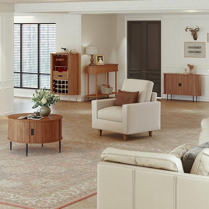 ARTPOWER 47.2" Sideboard Buffet Cabinet with Tambour Door, 6 Heights Adjustable Shelves, Accent Console Cabinet with Storage, Modern Credenza for Living Room, Dining Room, Entryway, Walnut