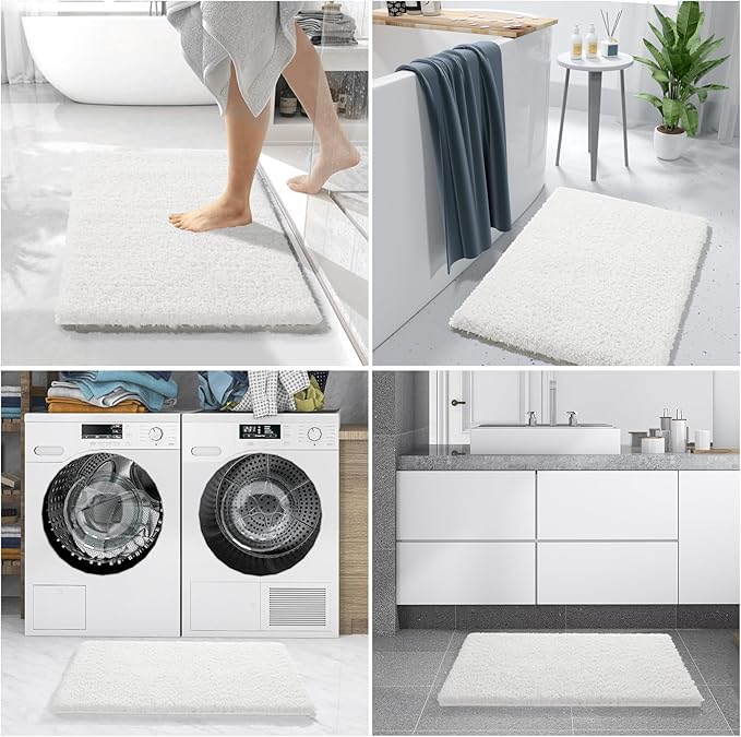 Yimobra Bathroom Rugs Non Slip Washable 36x24, Ultra Soft and Water Absorbent Bath Mats, Plush Fluffy Shower Mat Outside, Luxury Microfiber Thick Carpet Matts for Bathroom Floor/Tub, Off White
