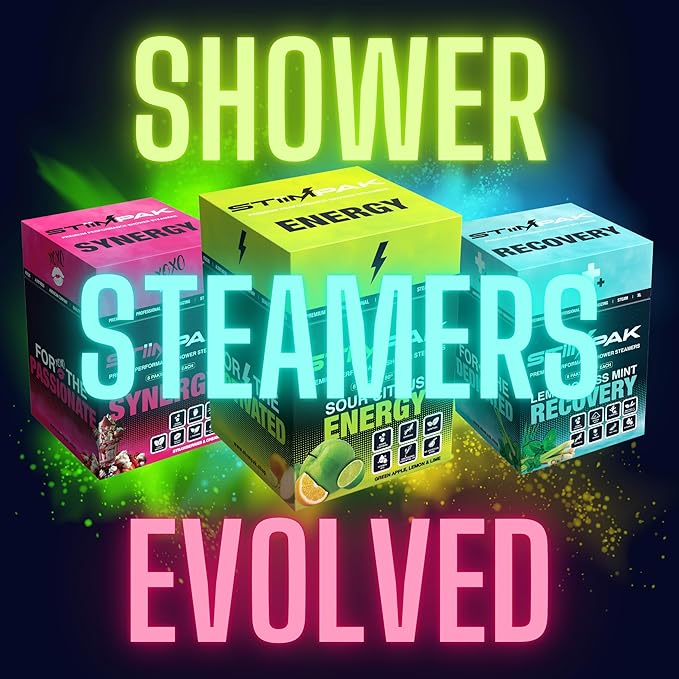 Shower Steamers | Energy | XXL 80g Long Lasting | Caffeine, B12, Ginseng, & Menthol | Gift for Men & Women | Extra Strength Aromatherapy for Focus & Productivity | Sour Citrus | STiiMPAK (8 Pack)