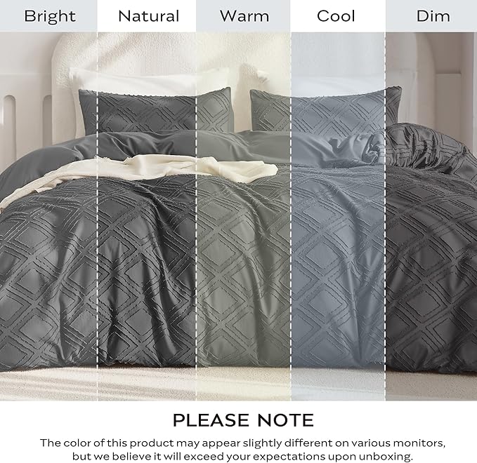 JELLYMONI Duvet Cover Twin Size Dark Grey - 3PCS Boho Duvet Cover Set Plaid Polyester Tufted Bohemian Jacquard Knit Textured Comforter Cover 68×90in Rhombic Geometric Pattern Corner Ties & Zipper