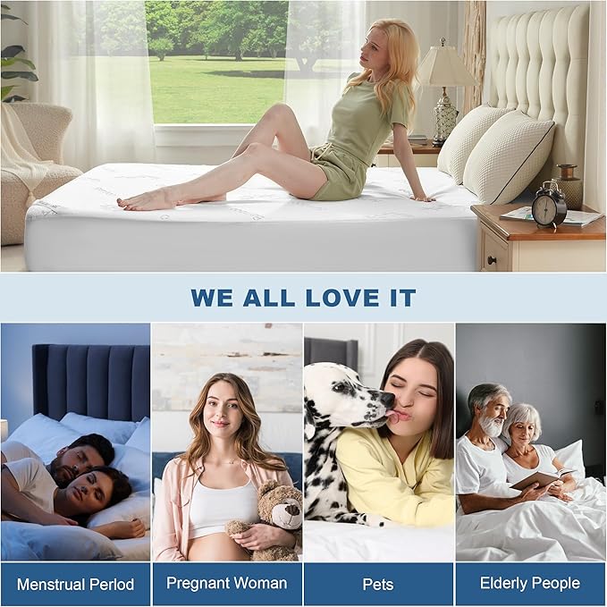 BEDLORE Full Size Waterproof Mattress Protector Viscose Derived from Bamboo, Soft Mattress Cover Fitted with Deep Pocket 6"-15", Breathable & Cooling Noiseless Mattress Pad, Machine Washable(White)