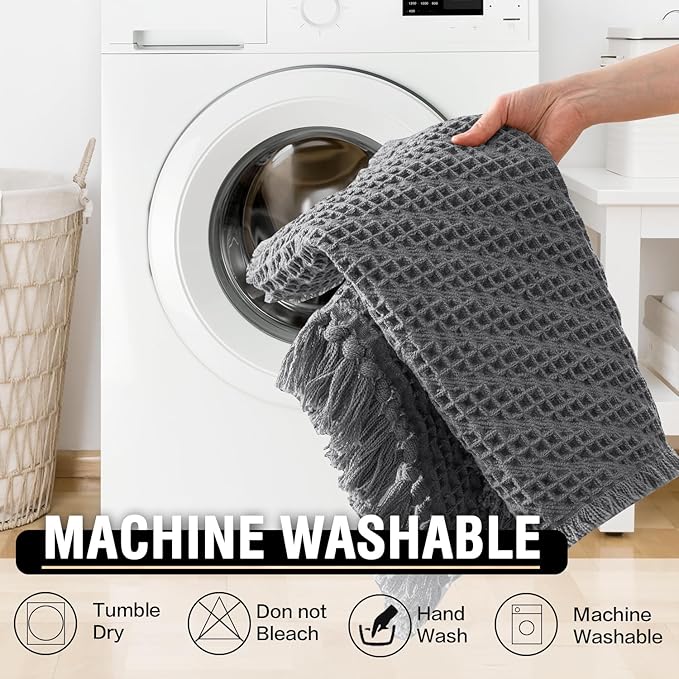 H.VERSAILTEX Waffle Bath Runner Rug Long Bath Mat Super Absorbent Boho Bath Rugs Non Slip Bath Runner for Bathroom Floor Machine Washable Dry Fast Bathroom Rugs with Tassels, 24" x 72", Gray