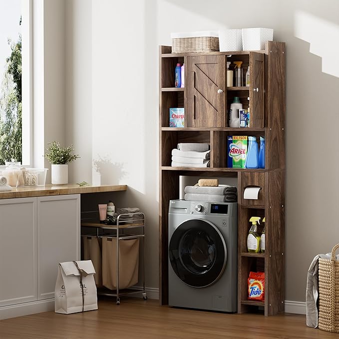 Meilocar Over The Toilet Storage Cabinet, Bathroom Over Toilet Storage Cabinet, Bathroom Storages Organizer Cabinets with Toilet Paper Holder and Adjustable Shelf, Walnut