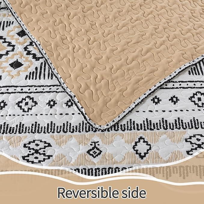 BEDIFANY Boho Quilt King Size Set, Lightweight Bedspread King Size Stripe Boho King Quilt, Quilt Bedding Set for Bed Decoration, All-Season Coverlet Set, 3 Pieces