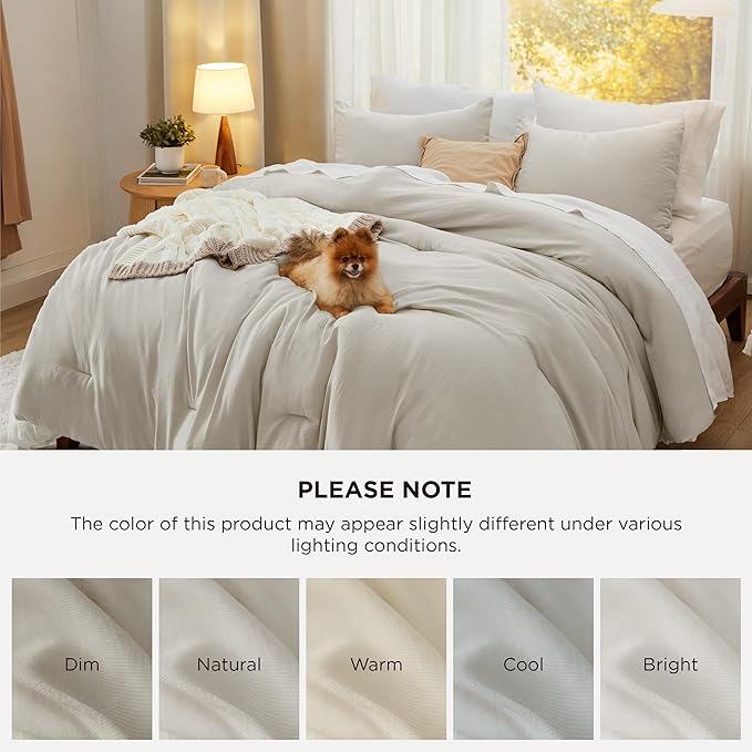 Bedsure King Size Comforter Set, Beige Soft Prewashed Bedding for All Seasons, 3 Pieces GentleSoft™ Warm Down Alternative Bed Set, 1 Lightweight Comforter (104"x90") and 2 Pillowcases (20"x36")