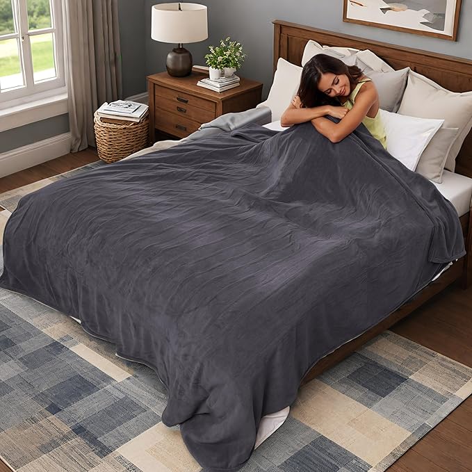 Electric Heated Blanket 90"x100" King Size, Soft Coral Fleece, Dual Controllers with 4 Heating Levels and 10 Hours Auto-Off, Machine Washable, Cozy Plush Fabric for Home, Dark Gray