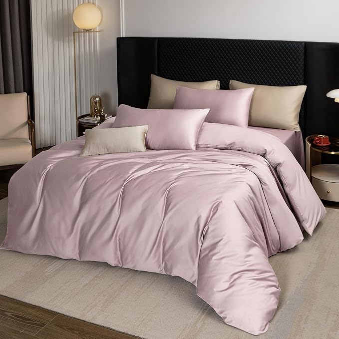 MooMee Duvet Cover Set 100% Extra Long Staple Cotton 600 Thread Count Silky Sateen Smooth Luxury Soft Breathable Durable Hotel Quality Bedding, 3 Pieces (Pale Mauve, King 104"x90")