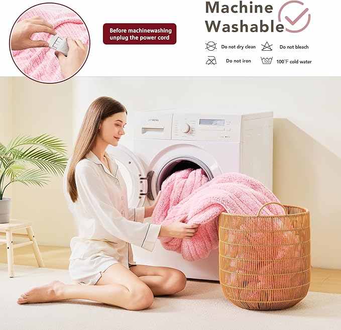 Heated Electric Blanket Queen Size - 84"x90" Flannel Heating Blanket with 10 Heating Levels & 5 Time Settings Over-Heat Protection, Winter Warmer for Adults with ETL Certification(Pink)