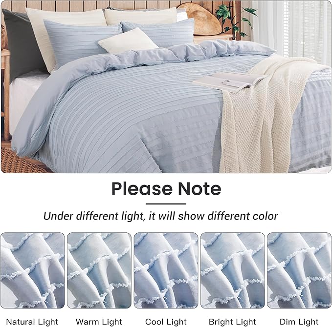 NEXHOME PRO Twin Duvet Cover, Blue 2 Pieces Boho Tufted Twin Size Duvet Cover Set, Soft and Lightweight Microfiber Comforter Cover Set for All Season (Blue, 66 x 90)-No Comforter