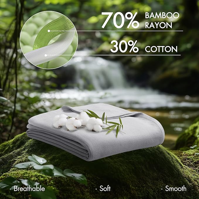 Madison Park Queen Size Blanket, 70% Rayon Bamboo-Based, 30% Cotton, Breathable for Hot Sleepers Menopause, Ultra Soft and Snag-Resistant, Summer Blanket for Bed or Couch, Queen 90"x90" Grey