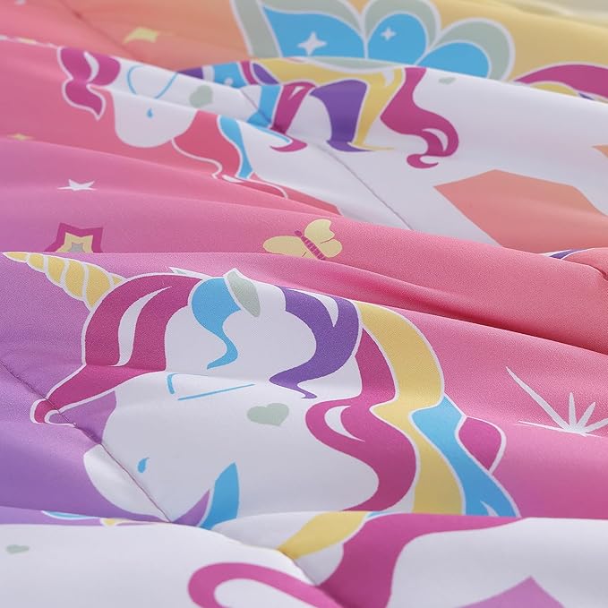 Full Size Comforter Set for Girls-4 Pieces Rainbow Unicorn Patterns Full Bedding Set with 1 Comforter, 1 Decor Pillow &2 Pillow Shams
