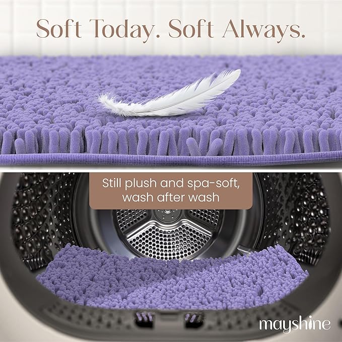 MAYSHINE Plush Shaggy Chenille Bath Mat | Extra Soft, Super Absorbent, Non-Slip Bathroom Rug | Fluffy Microfiber, Area Rug Sets for Bathroom Floor, Kitchen, Living Room | 59"x31" | Lavender